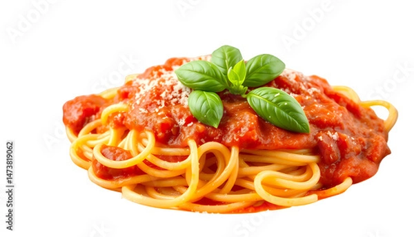 Fototapeta Delicious Spaghetti Plate with Tomato Sauce and Basil Transparent Background Italian Cuisine Ready to Use Clip Art Ideal for Culinary Projects and Food Themed Designs