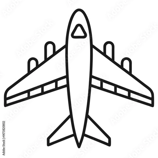 Fototapeta Airplane on Sky Outline for Travel-Themed Coloring Book Page Featuring Aviation and Cloud Elements