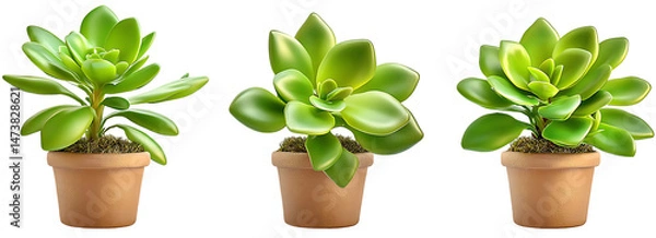 Obraz PNG Lush potted green plants lineup, element set on transparent background