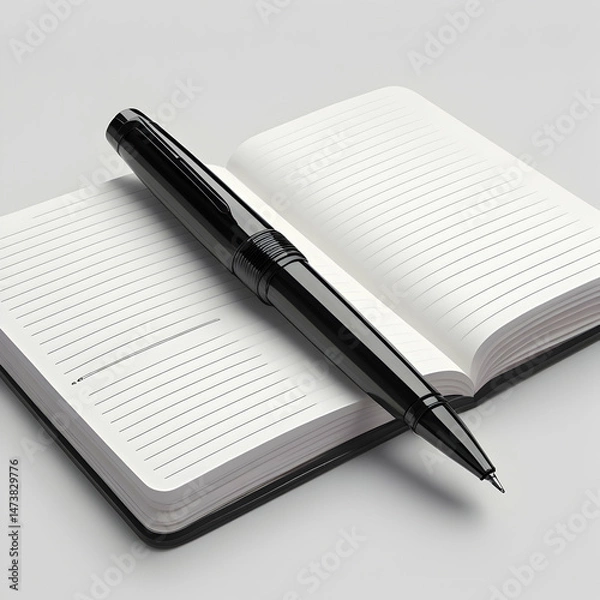 Obraz Minimalist Workspace with Open Notebook and Pen – Creative Writing Inspiration Still Life

