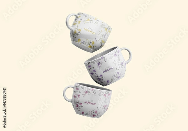 Obraz Three Porcelain Cup Floating Cups Mockup