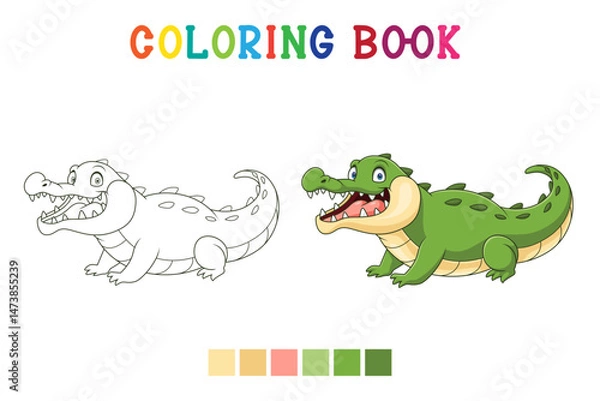 Obraz cute crocodile cartoon isolated on white background in coloring book style
