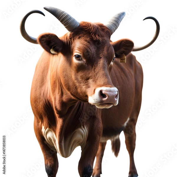 Obraz Brown Cow with Curved Horns on a transparent background