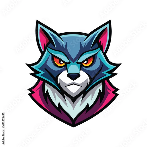 Obraz Flat and Minimal Fierce gaming cartoon cat head logo vector illustration isolated on white background