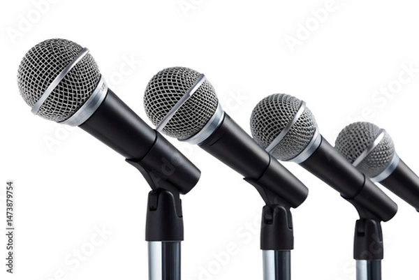 Fototapeta Press conference microphones, isolated on transparent background