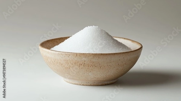 Fototapeta A neutral background serves as the setting for a white ceramic bowl filled with a granular white substance
