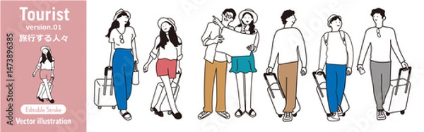 Fototapeta 旅行者,旅する人々,観光客と旅行,旅のイラスト (シンプル/編集可能)
