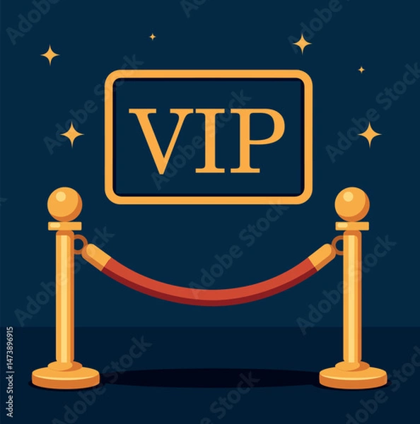 Obraz Vector illustration of VIP zone - golden fence with ribbon and sign. Elegance, privileges, luxury, roemium atmosphere in minimalist style for casino projects, events