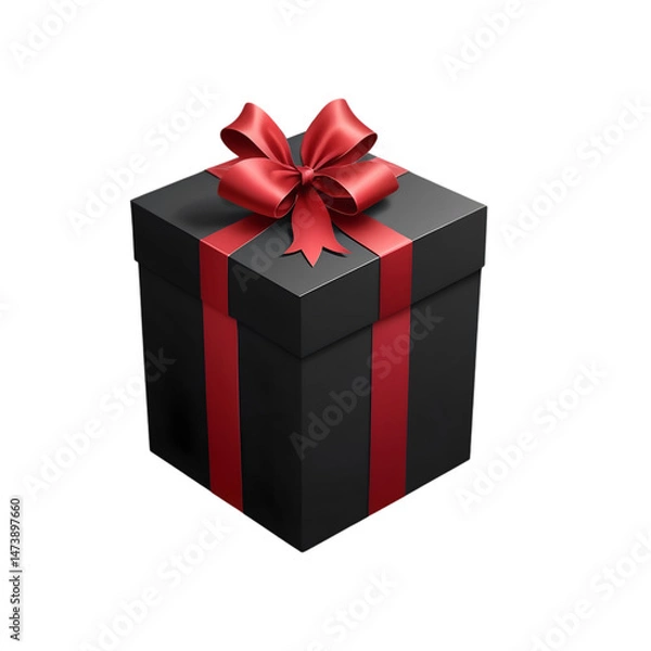 Obraz Elegant Black Gift Box with Red Ribbon: Perfect for Special Occasions on Transparent Background