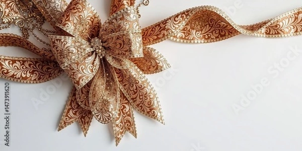 Fototapeta Ornate Christmas Bow with Luxurious Ribbon Textures