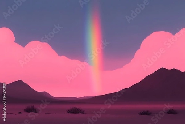 Fototapeta Pink Desert Landscape with Vibrant Rainbow at Sunset A Stunning Digital Art Illustration