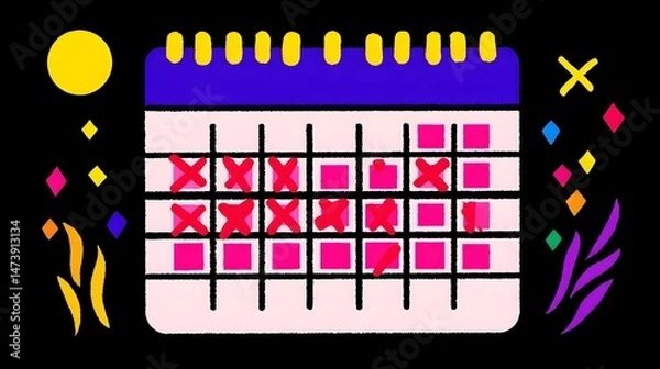 Fototapeta A calendar features several missed deadlines indicated by red crosses