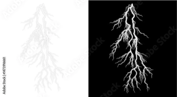 Fototapeta Electric Lightning Overlay — High Voltage Bolts, Power Surges, and Transparent Energy Strikes for Stormy Weather and Abstract Shock Effects