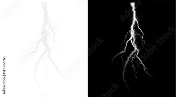 Fototapeta Realistic Lightning Vector  — Electric Thunderbolts, Storm Flashes, and Glowing Energy Effects for Weather, Power, and Night Sky Illustration