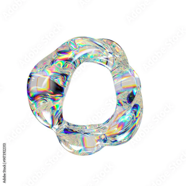 Obraz Abstract 3D glass ring with iridescent surface, liquid flow, waving shape. Transparent torus blob with colorful reflections. Ideal for modern digital design or futuristic art.