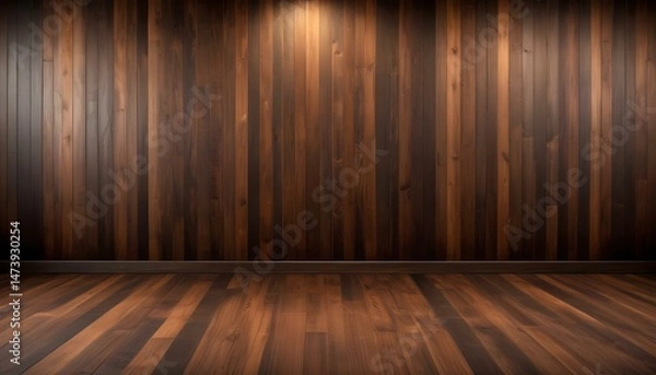 Obraz An elegant interior showcases the rich textures of dark wooden walls and flooring in a room.