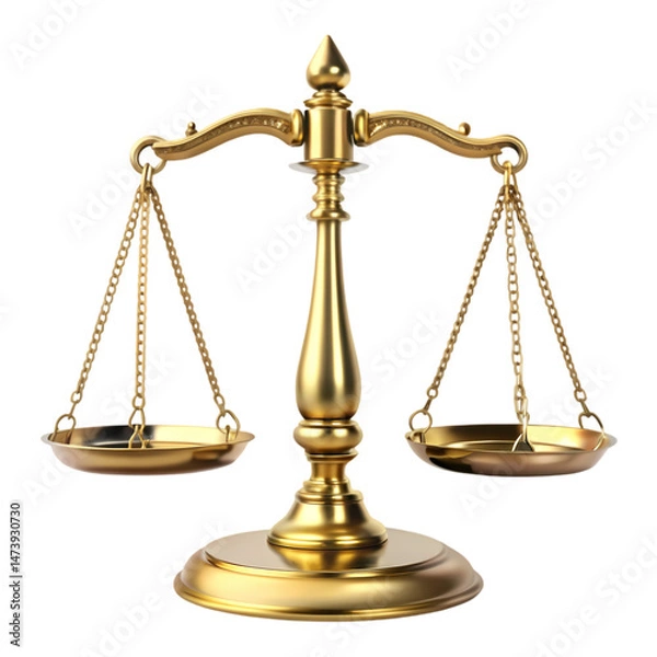 Fototapeta Golden Scales of Justice Law Balance Equality Symbol isolated on transparent background