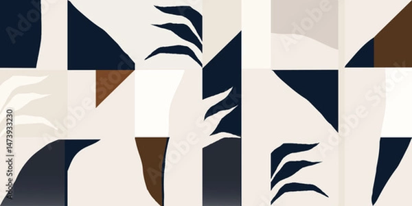 Obraz Minimal leaves and abstract shapes pattern. Collage contemporary unique print. Fashionable template for design.