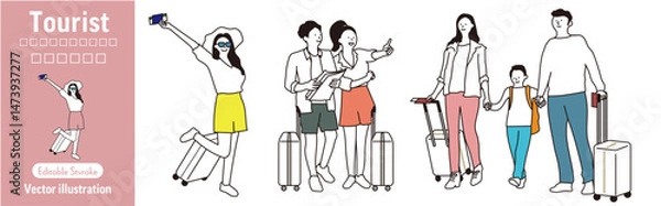 Obraz 旅行者,旅する人々,観光客と旅行,旅のイラスト (シンプル/編集可能)