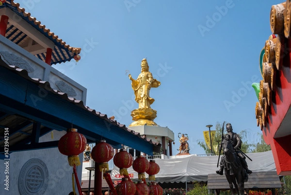 Obraz Guanyin Statue at Vihara Ariya Guan Yu Shrine in Thailand, is a historic shrine of Lord Guan, Martial God of Loyalty and Righteousness in Chinese beliefs