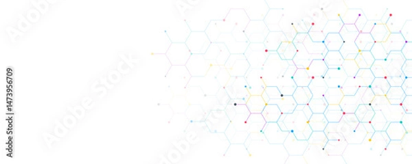 Fototapeta Genetic engineering and molecular structure, hexagon DNA network, science chemical and biotechnology concept, innovation technology, healthcare, and medicine design.