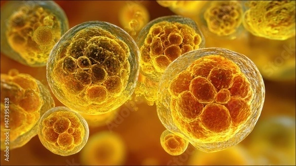 Fototapeta Microscopic View of Adipocytes: Cellular Structures of Fat Tissue