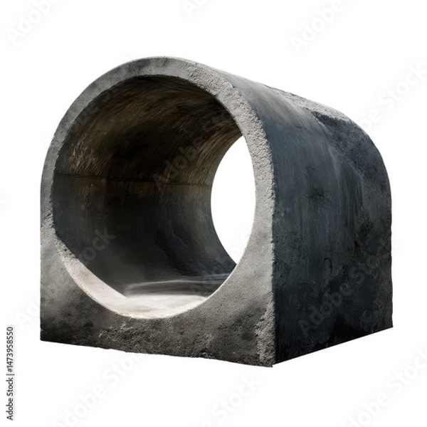 Fototapeta Large concrete drainage pipe/ Culvert segment on grass, isolated on transparent background Culvert