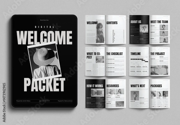 Fototapeta Digital Welcome Packet Layout Design Template