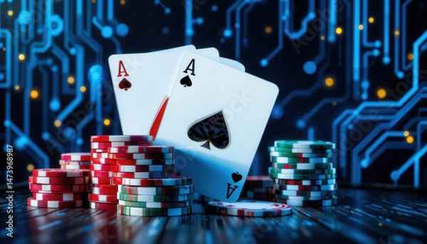 Obraz Two Ace Cards and Stacks of Gambling Chips.