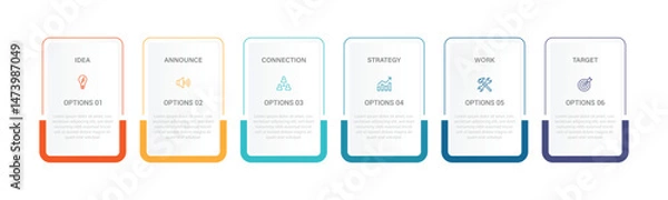 Obraz Business infographic template with 6 options, steps, process chart. Can be used for workflow layout, diagram, annual report, web design