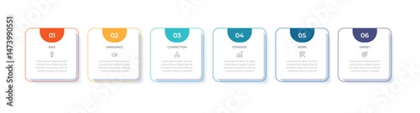 Fototapeta Business vector infographic design template with icons and 6 options or steps. Can be used for process diagram, presentations, workflow layout, flow chart, info graph