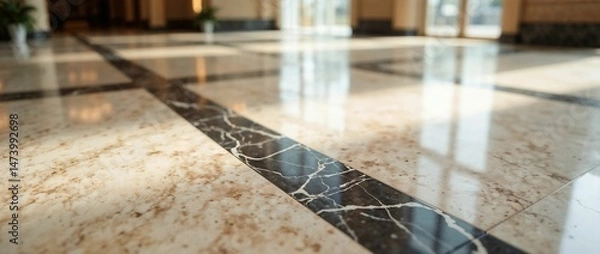 Obraz Luxury marble floor with geometric black and beige tiles