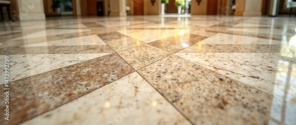 Obraz Elegant marble floor with geometric tile pattern design