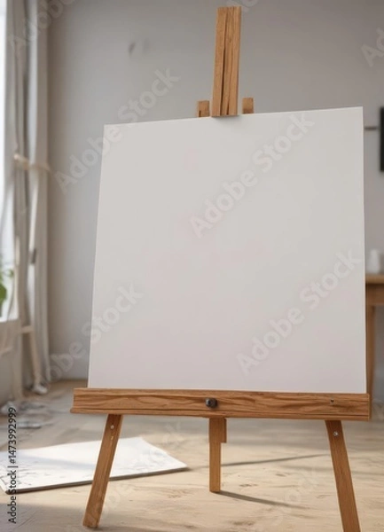 Fototapeta Close-up of sturdy easel base and blank canvas , blank, stable, painting