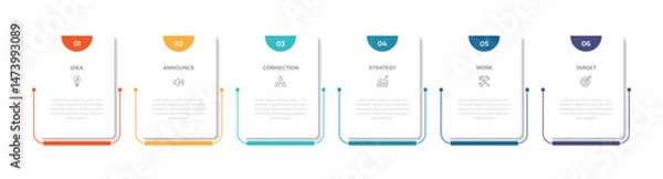 Fototapeta Business vector infographic design template with icons and 6 options or steps. Can be used for process diagram, presentations, workflow layout, flow chart, info graph