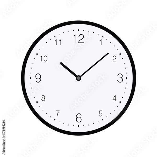 Fototapeta Flat round clock. Vector illustration isolated on white background