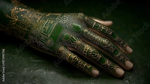 Fototapeta Futuristic robotic hand with intricate circuits