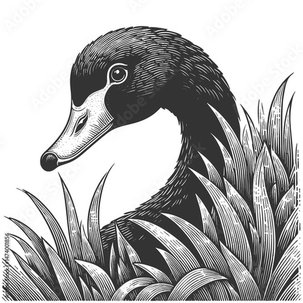 Fototapeta black swan, as a metaphor for unexpected, high-impact events or anomalies sketch engraving generative ai raster illustration. Scratch board imitation. Black and white image.