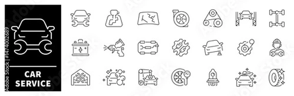Obraz Car service vector icons. Auto service, car repair icon set. Car service and garage. Car service, garage, repair, station, vehicle, service related thin line icon collection. Editable stroke