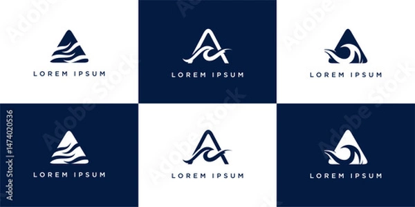 Fototapeta Set of wave with letter A logo