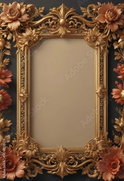 Obraz Exquisite floral frame, gilded accents, retro design ,  wallpaper,  gilded