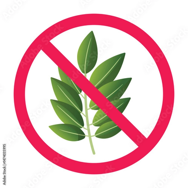 Obraz Forbidden sign with leaves icon, no leaves allowed sign, leaf prohibition sign, no plant leaf symbol 