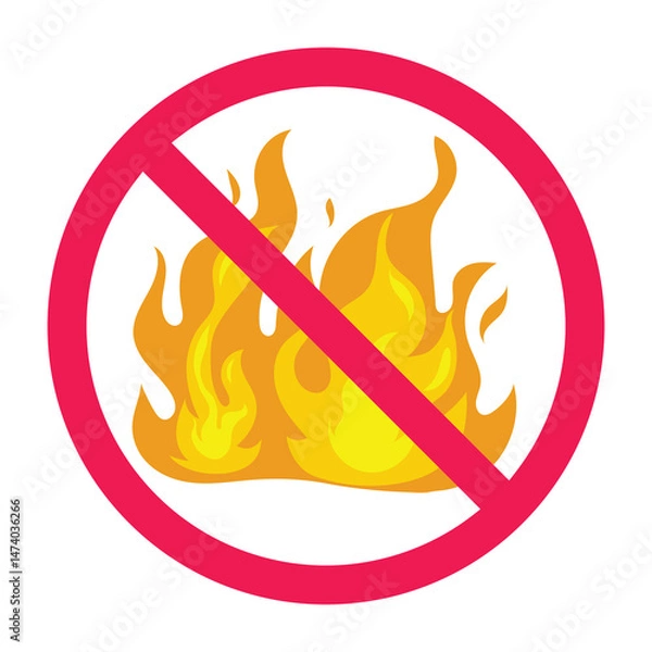 Obraz No fire flame sign, fire forbidden sign, no flame sign vector illustration