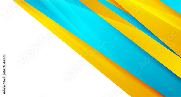 Obraz Bright blue and yellow abstract layered stripes corporate concept background. Geometric vivid vector design