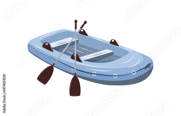 Fototapeta Inflatable boat with paddle for water recreation and fishing. Water transport for rafting on rivers and lakes. Isolated vector illustration on white background.