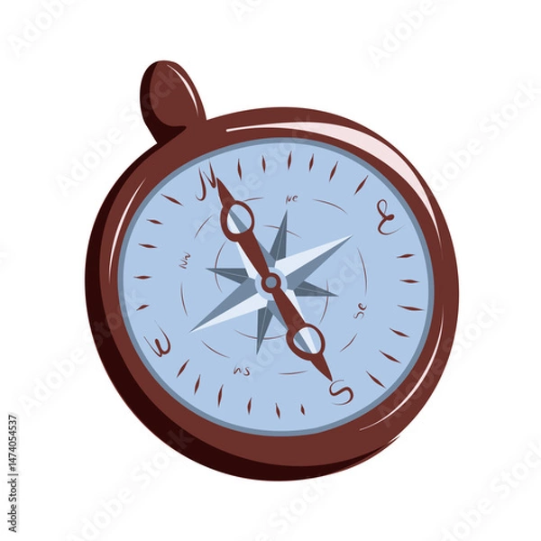 Fototapeta Vintage compass in metal frame. Travel equipment for indicating directions to the cardinal points. Isolated vector illustration.