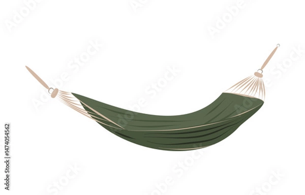 Fototapeta Green hammock for summer outdoor recreation, garden, park. Equipment for camping, glamping or picnic. Isolated vector illustration on white background.