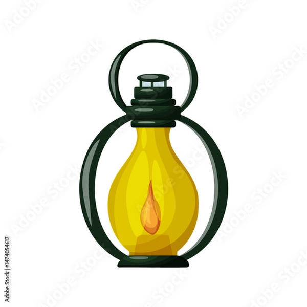Fototapeta Camping yellow lantern with candle inside for glamping and outdoor recreation. Summer vacation equipment. Isolated vector illustration on white background.