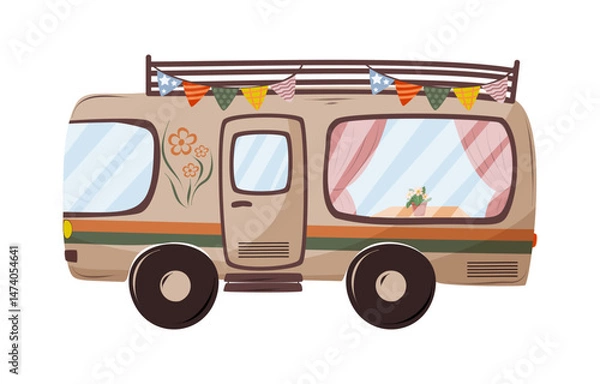 Fototapeta Retro camper for travel and summer vacations. Camping motor home on the white background. Isolated vector illustration.