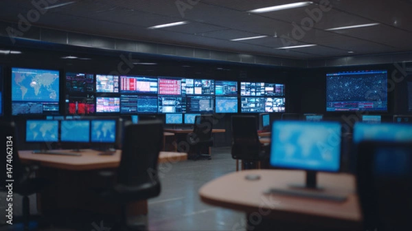 Fototapeta Futuristic Control Room with Advanced Technology